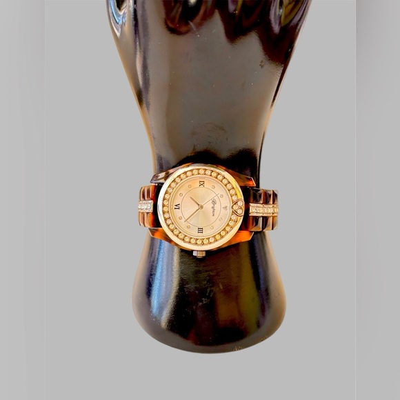 Brighton tortoise shell and shiny rhinestones silver watch new battery . NWOT - Picture 3 of 7